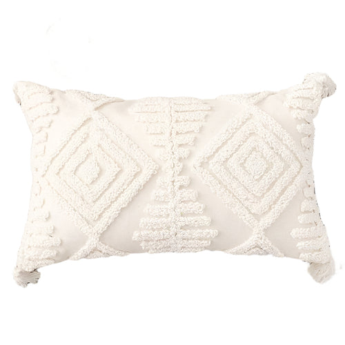 Neutral Ivory Linen Tufted Shams Geometric Pattern Nordic Throw Pillow Covers - The Finishing Touch Decor