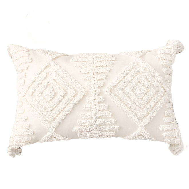 Neutral Ivory Linen Tufted Shams Geometric Pattern Nordic Throw Pillow Covers - The Finishing Touch Decor