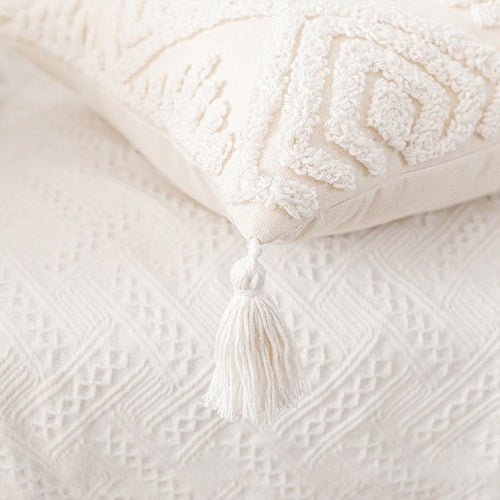 Neutral Ivory Linen Tufted Shams Geometric Pattern Nordic Throw Pillow Covers - The Finishing Touch Decor