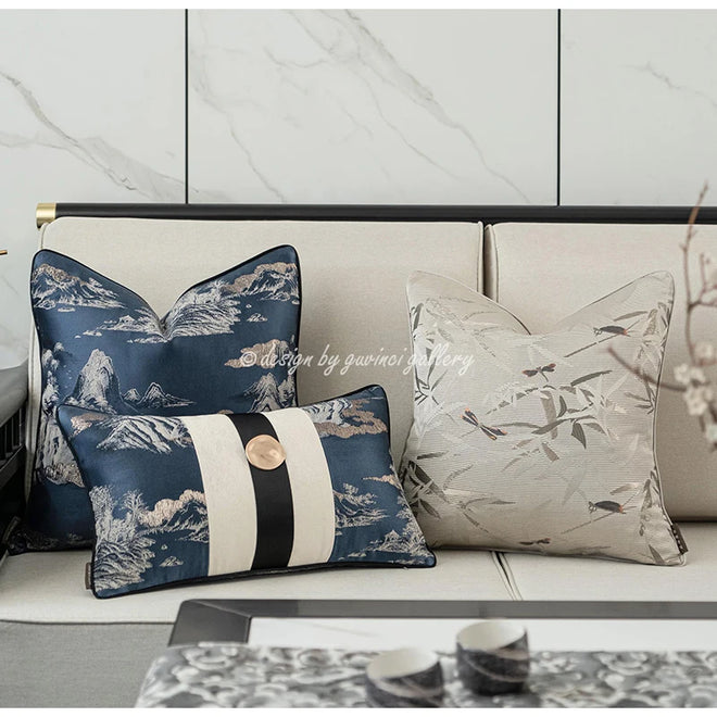 Dragonfly Bamboo Leaf Japanese Zen Throw Pillow Covers - The Finishing Touch Decor