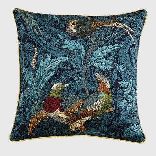 Jewel Tone Nightingale Birds Print Throw Pillow Cover - The Finishing Touch Decor