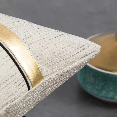 Ivory, black, and gold striped throw pillow cover from The Finishing Touch Decor, LLC, featuring modern jacquard design.