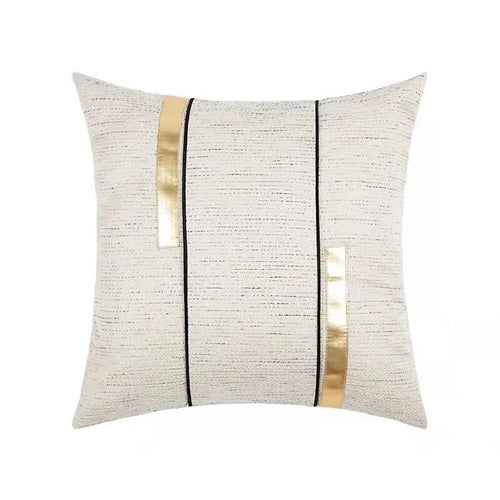 Ivory, black, and gold striped throw pillow covers by The Finishing Touch Decor with modern jacquard design.