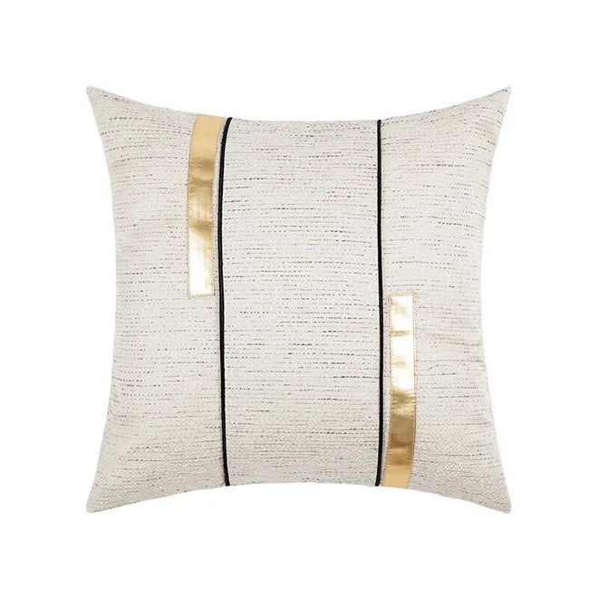 Ivory, black, and gold striped throw pillow covers by The Finishing Touch Decor, LLC with modern jacquard design.