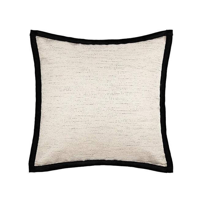 Ivory, black, and gold striped throw pillow covers by The Finishing Touch Decor, LLC, featuring modern jacquard fabric design.