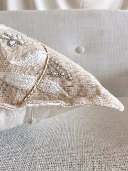 Hand-Stitched Beaded Beige Throw Pillow Covers - The Finishing Touch Decor