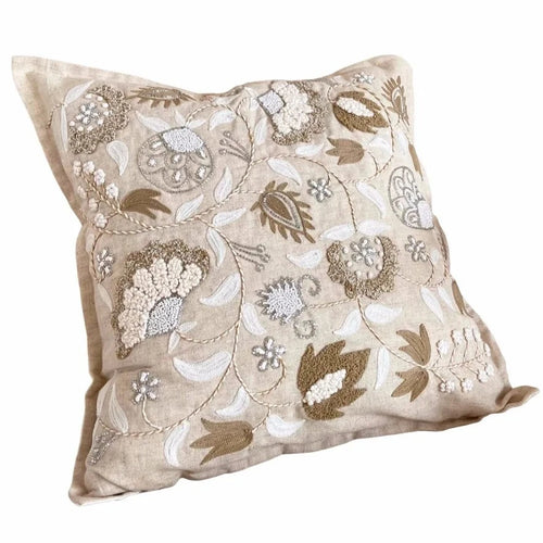 Hand-Stitched Beaded Beige Throw Pillow Covers - The Finishing Touch Decor