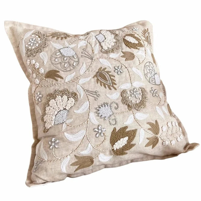 Hand-Stitched Beaded Beige Throw Pillow Covers - The Finishing Touch Decor