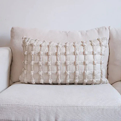 Cream Knot Plaid Pattern Soft Throw Pillow Cover - The Finishing Touch Decor