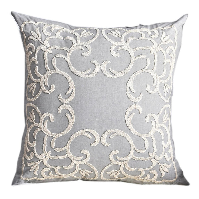 Blue throw pillow cover with intricate rope embroidered pattern, 50x50cm, by The Finishing Touch Decor, LLC.