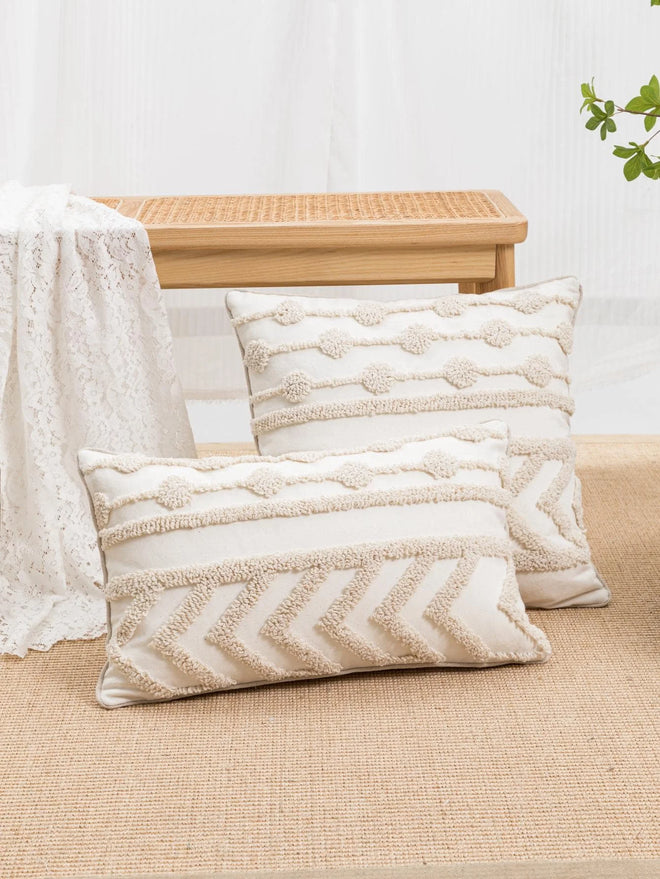 Cream Textured Pattern Nordic Throw Pillow Covers - The Finishing Touch Decor