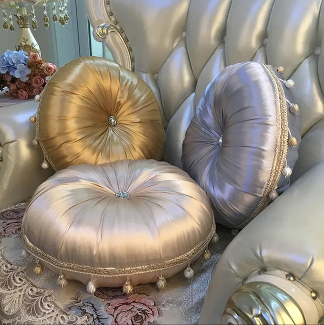 Round European Satin Tufted Accent Pillows - The Finishing Touch Decor