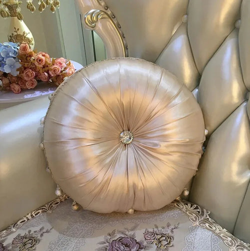 Round European Satin Tufted Accent Pillows - The Finishing Touch Decor