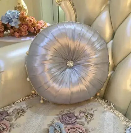 Round European Satin Tufted Accent Pillows - The Finishing Touch Decor