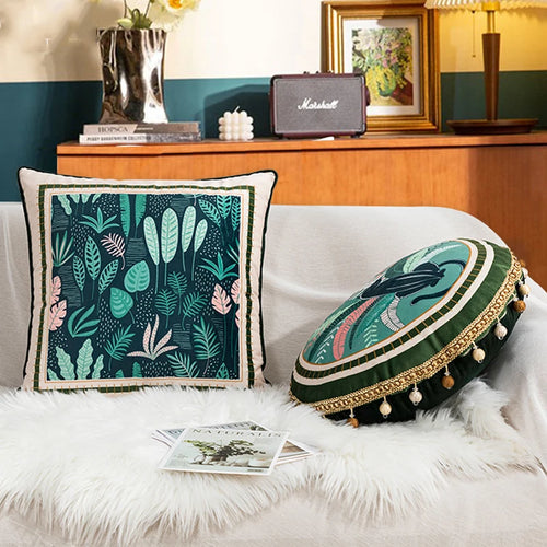 Green Leaves Print Velvety Luxury Throw Pillow Covers - The Finishing Touch Decor
