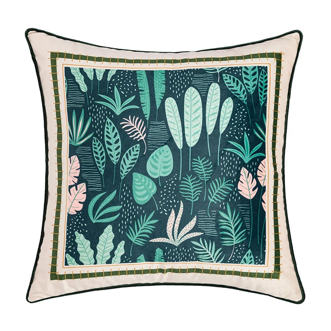 Green Leaves Print Velvety Luxury Throw Pillow Covers - The Finishing Touch Decor