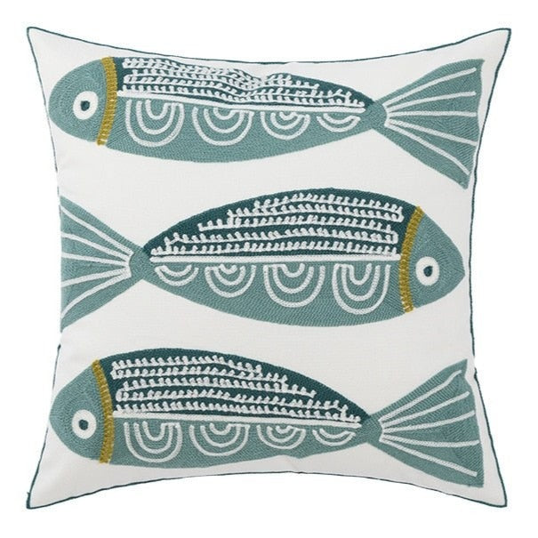 Yellow Green & Blue Floral Fish Motif Maximalist Throw Pillows Covers - The Finishing Touch Decor