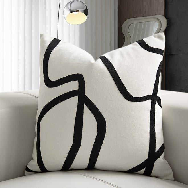 Black Stripe Suede White Cotton Throw Pillow Covers - The Finishing Touch Decor