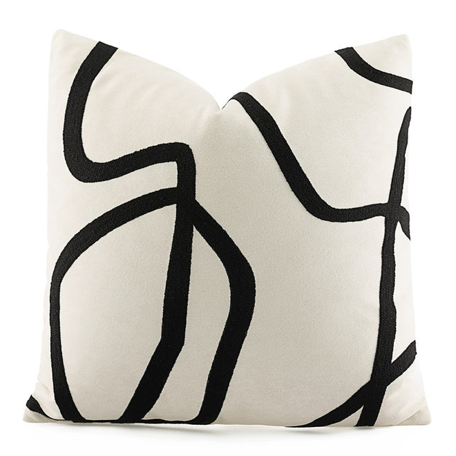 Black Stripe Suede White Cotton Throw Pillow Covers - The Finishing Touch Decor