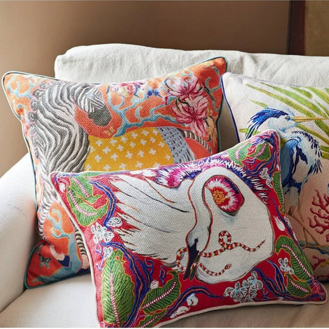 Eclectic Antique Swan & Animal Scenes Throw Pillow Covers - The Finishing Touch Decor