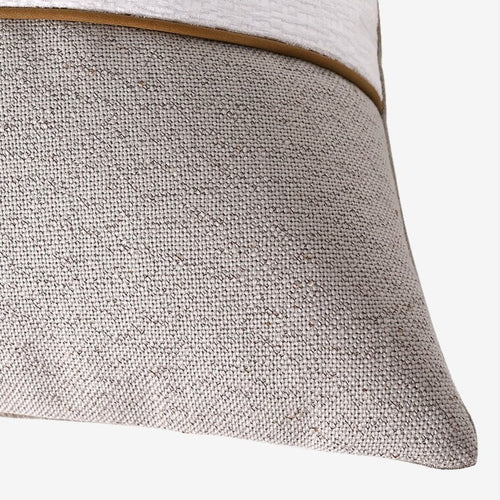 Brown & White Canvas Scandi Tan Leather Striped Throw Pillow Covers - The Finishing Touch Decor