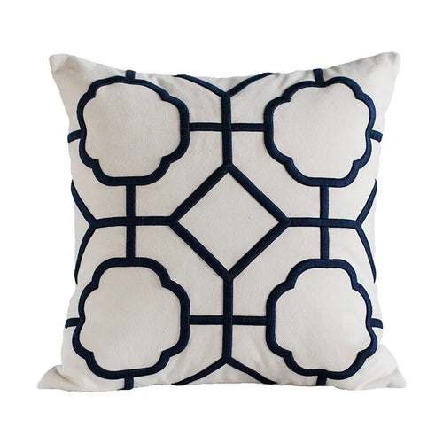 Embroidered linen throw pillow covers with a quatrefoil pattern from The Finishing Touch Decor, LLC, showcasing elegant, decorative pillow accents.