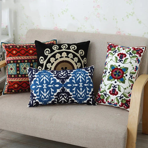Ethnic Canvas Cotton Embroidered Throw Pillow Cover - The Finishing Touch Decor