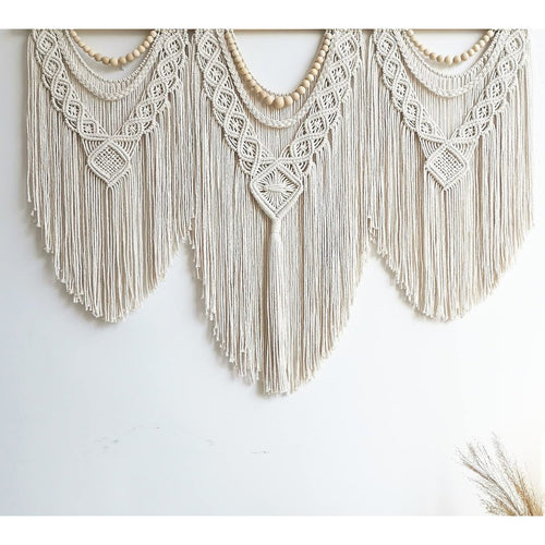 Draped Macrame Handwoven Bohemian Cotton Tapestry - Includes Stick - The Finishing Touch Decor