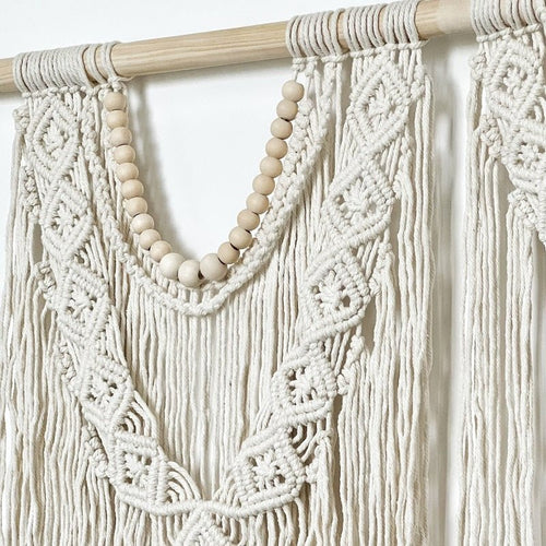 Draped Macrame Handwoven Bohemian Cotton Tapestry - Includes Stick - The Finishing Touch Decor