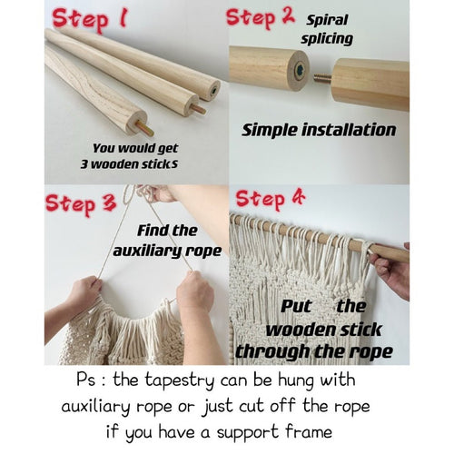 Draped Macrame Handwoven Bohemian Cotton Tapestry - Includes Stick - The Finishing Touch Decor