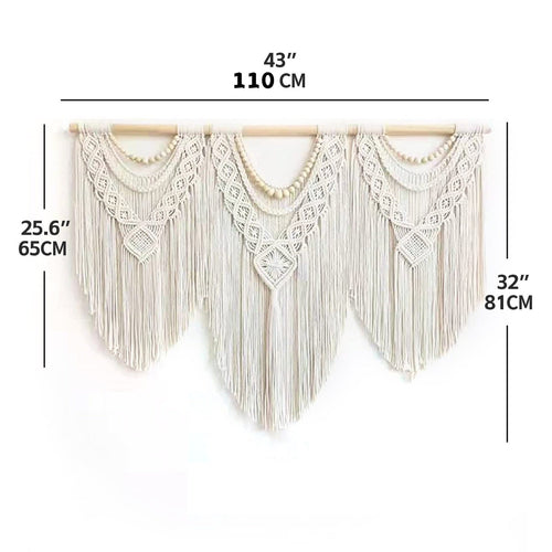 Draped Macrame Handwoven Bohemian Cotton Tapestry - Includes Stick - The Finishing Touch Decor