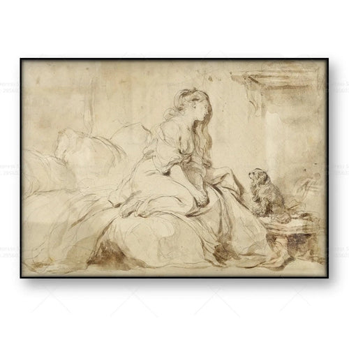 French Vintage "Woman with Faithful Dog" Canvas Print Wall Art - The Finishing Touch Decor