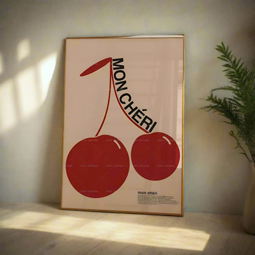 Retro Cherry "Mon Cheri" French Quotes Canvas Wall Art Print - The Finishing Touch Decor