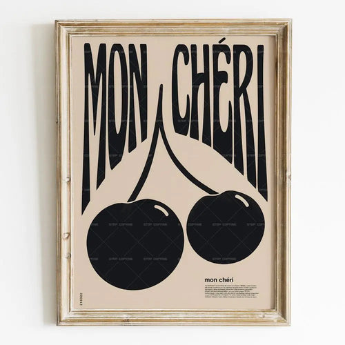 Retro Cherry "Mon Cheri" French Quotes Canvas Wall Art Print - The Finishing Touch Decor