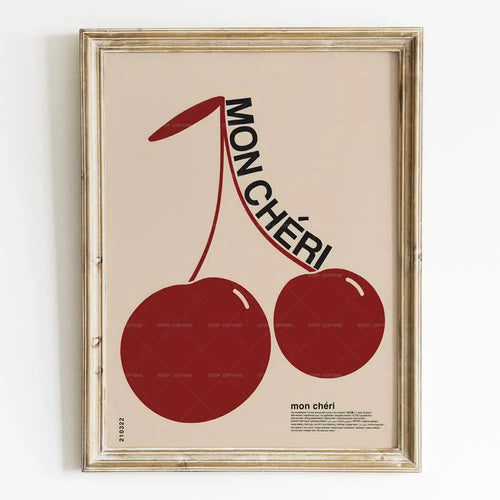 Retro Cherry "Mon Cheri" French Quotes Canvas Wall Art Print - The Finishing Touch Decor