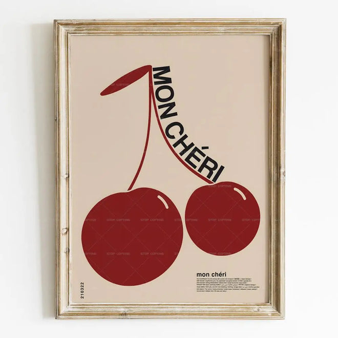 Retro Cherry "Mon Cheri" French Quotes Canvas Wall Art Print - The Finishing Touch Decor