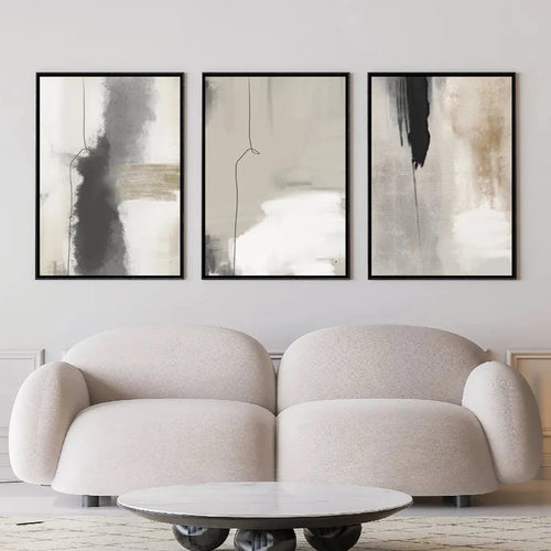 Neutral Beige & Black Abstract Lines Combination Canvas Wall Art - The Finishing Touch Decor