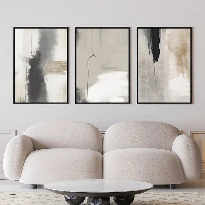 Neutral Beige & Black Abstract Lines Combination Canvas Wall Art - The Finishing Touch Decor