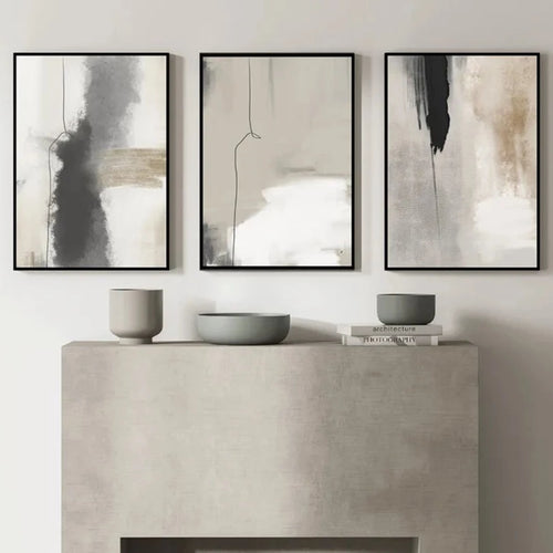 Neutral Beige & Black Abstract Lines Combination Canvas Wall Art - The Finishing Touch Decor