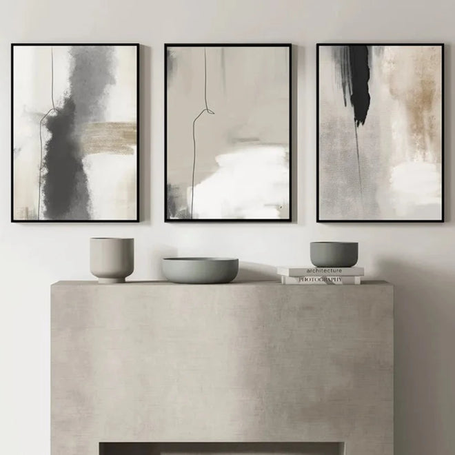 Neutral Beige & Black Abstract Lines Combination Canvas Wall Art - The Finishing Touch Decor