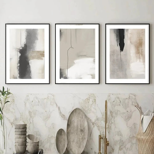 Neutral Beige & Black Abstract Lines Combination Canvas Wall Art - The Finishing Touch Decor