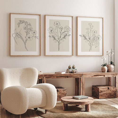 Floral Outline Sketch Beige Print Canvas Wall Art - The Finishing Touch Decor