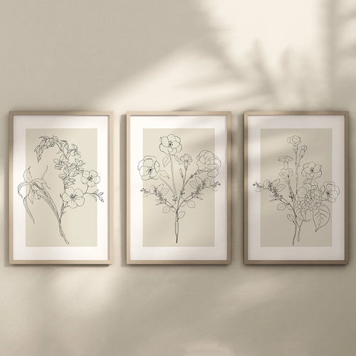 Floral Outline Sketch Beige Print Canvas Wall Art - The Finishing Touch Decor