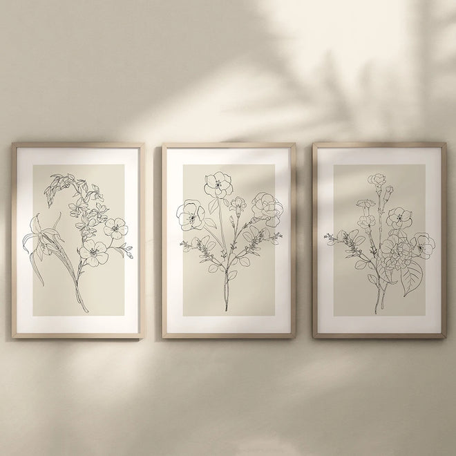 Floral Outline Sketch Beige Print Canvas Wall Art - The Finishing Touch Decor
