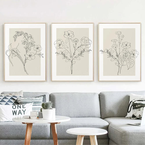 Floral Outline Sketch Beige Print Canvas Wall Art - The Finishing Touch Decor