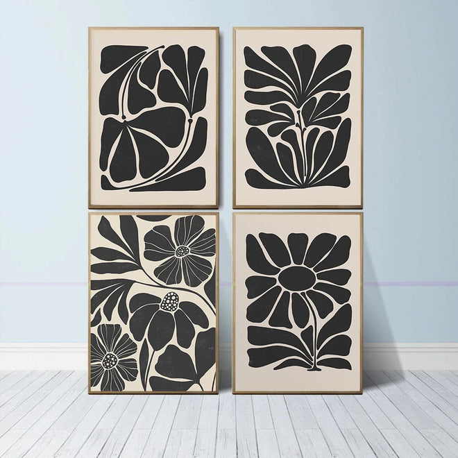 Matching Black Abstract Floral Nordic Wall Art Canvas Prints - The Finishing Touch Decor