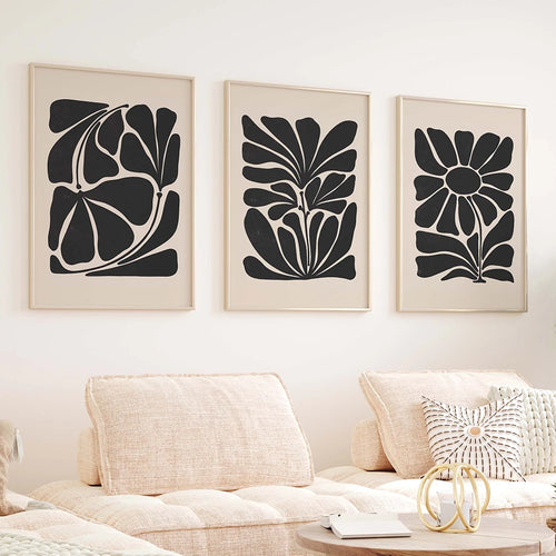 Matching Black Abstract Floral Nordic Wall Art Canvas Prints - The Finishing Touch Decor
