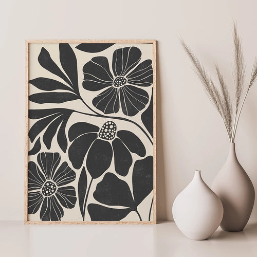 Matching Black Abstract Floral Nordic Wall Art Canvas Prints - The Finishing Touch Decor