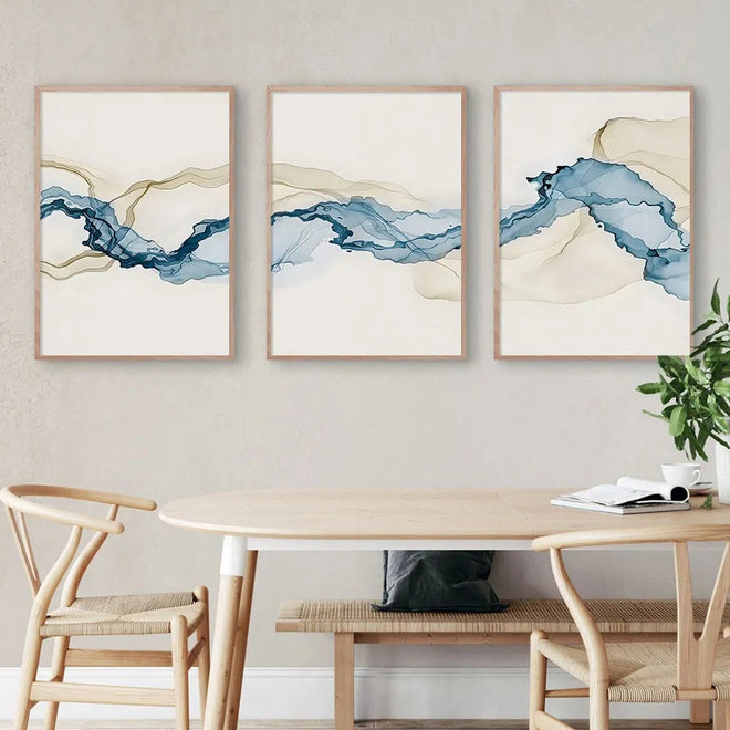 Sandy Beige & Blue Modern Cotton Canvas Painting Prints - The Finishing Touch Decor