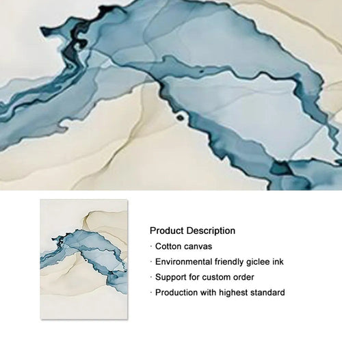 Sandy Beige & Blue Modern Cotton Canvas Painting Prints - The Finishing Touch Decor